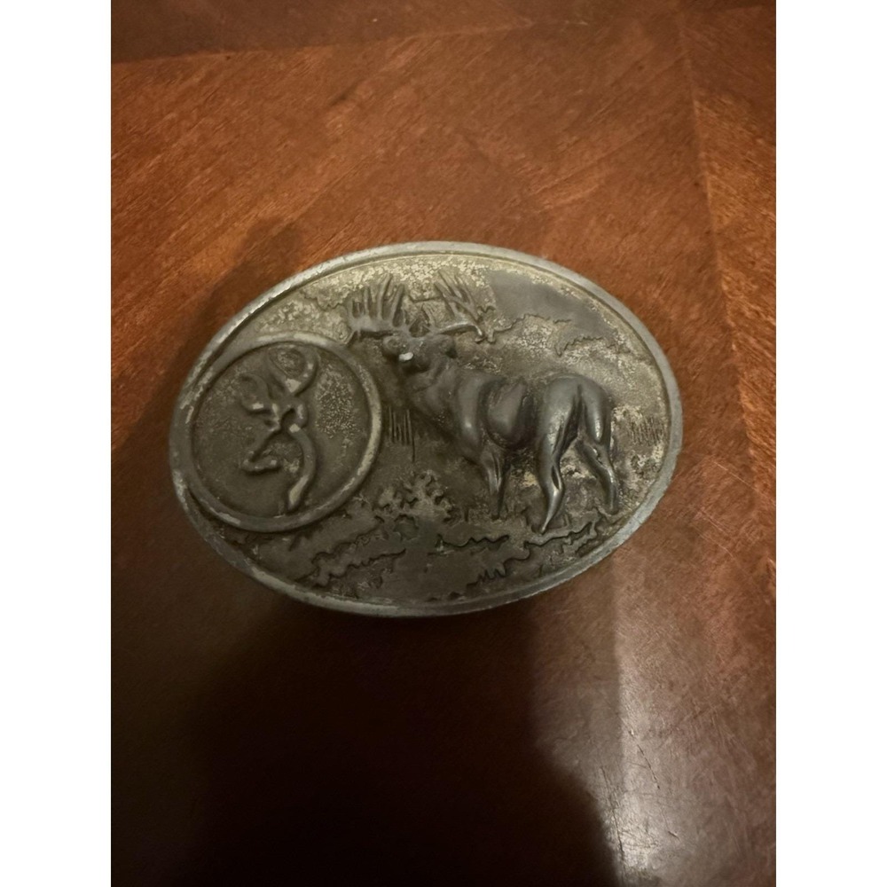 Vtg  Browning Deer Buck Belt Buckle Metal Oval Western Hunting‎ Wildlife